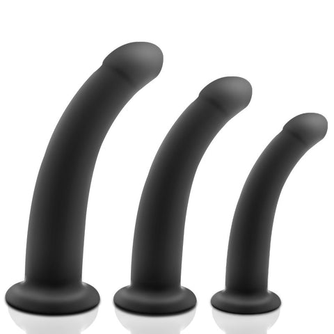 MD Curving Silicone Realistic Dildo & Anal/Butt Plug - Black - 3 Size S/M/L