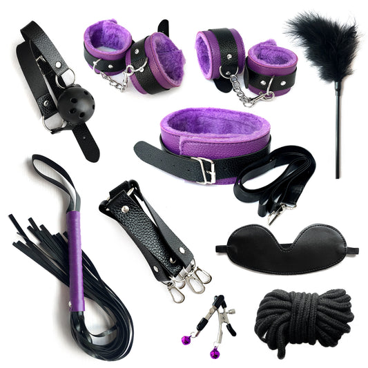 BDSM 10 pcs Bondage Kit / Fetish Restraint Set - Black&Purple