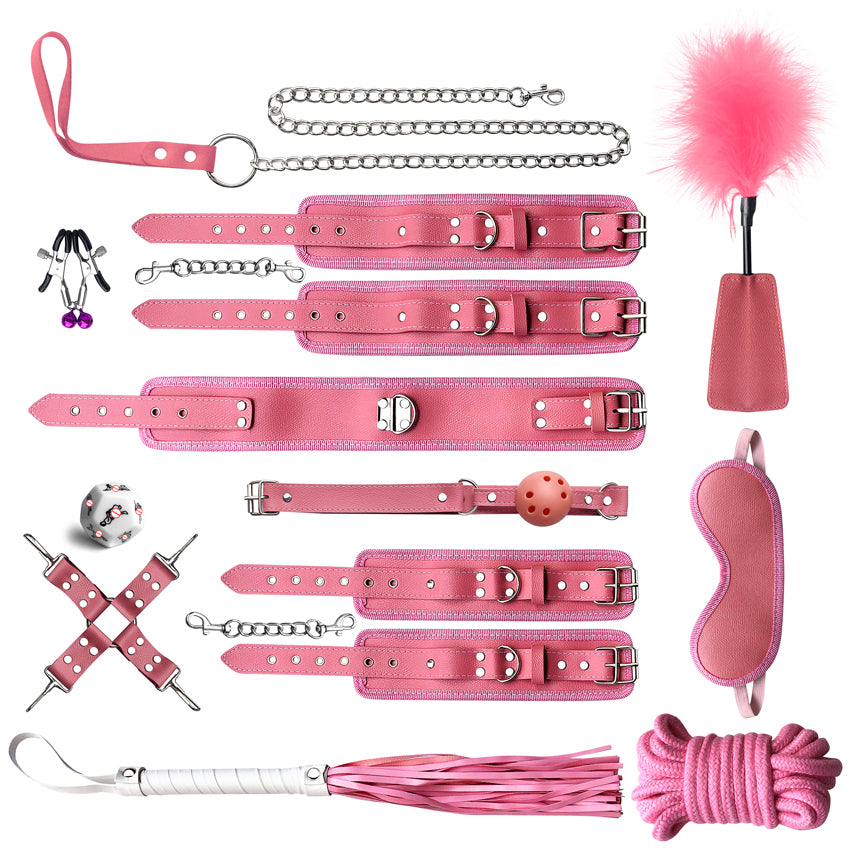 BDSM 14 pcs Restraint Bondage Kit - Pink