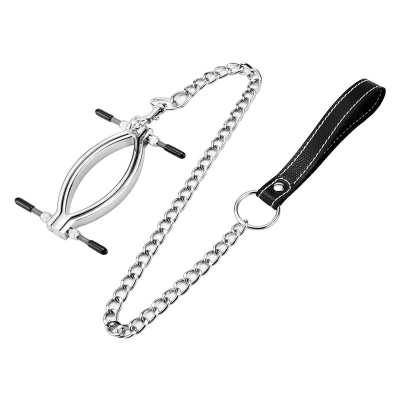 BDSM Alloy Labia Clip Vaginal Clamps with Metal Chain Leash