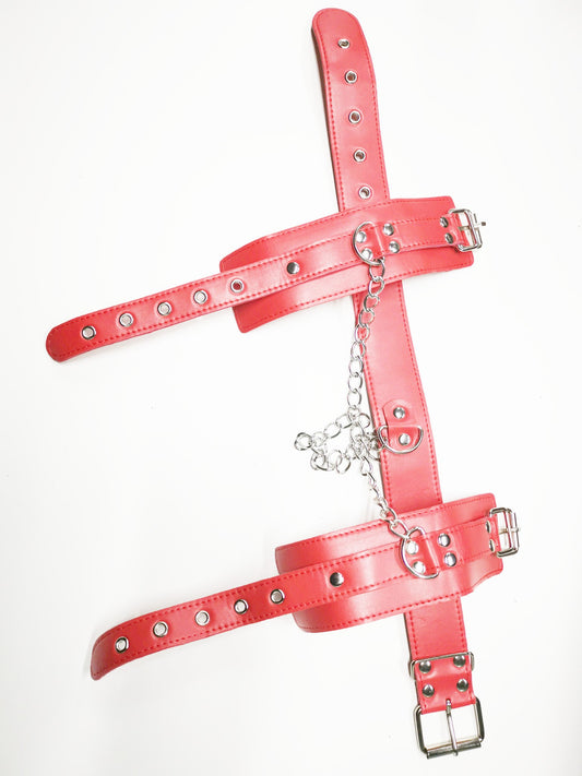 BDSM Collar Handcuffs Back Fetish Bondage Restraint Strap - Red