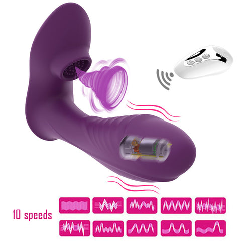 HC Remote Control Wearable Air Wave Clitoris Suction & G-Spot Vibrator - Purple