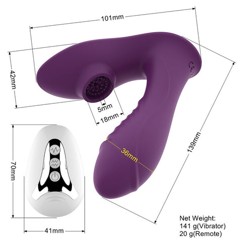 HC Remote Control Wearable Air Wave Clitoris Suction & G-Spot Vibrator - Purple