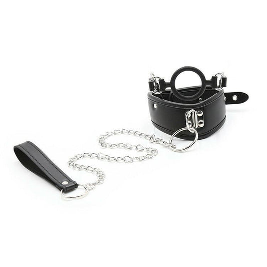 BDSM Mouth Gag Ring Collar & Leash Chain Restraints