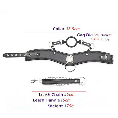 BDSM Mouth Gag Ring Collar & Leash Chain Restraints