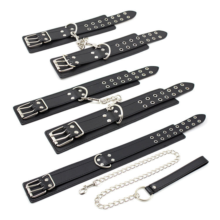 5pcs Bondage Kit Handcuffs Ankle Cuffs Collar Restraint Fetish BDSM
