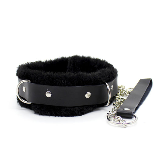 BDSM Furry Soft PU Leather Collar & Leash Restraints