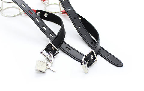 BDSM Metal Mouth Gag Adjustable PU Leather Belt