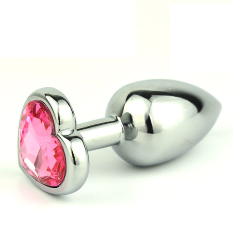 3pcs Heart-Shaped Jewelled Stainless Steel Anal Plug Kit - Pink