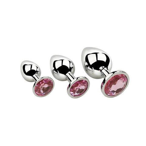 3pcs Round-Shaped Jewelled Stainless Steel Anal Plug Kit - Pink