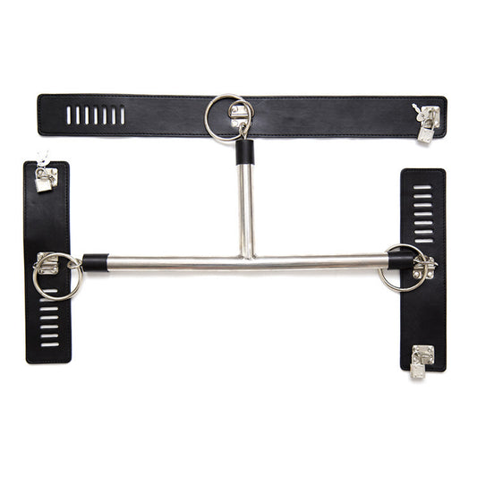 BDSM Spreader Bar Restraint Set - Neck T-Collar with Wrist & Handcuffs