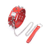 BDSM PU Leather Collar & Leash Rivet Fetish Restraints - Red