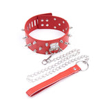 BDSM PU Leather Collar & Leash Rivet Fetish Restraints - Red