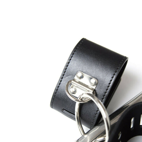 BDSM Bondage Handcuffs & Collar Back Spreader Bar - Black