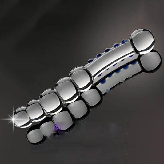 Beaded 20cm Crystal Glass Anal Plug / Thruster Dildo