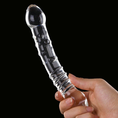 Beaded Double Ended Crystal Glass Anal Plug / Thruster Dildo - Clear 20cm