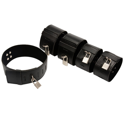 BDSM 5in1 Collar & Handcuffs & Ankle Cuffs Restraints Bondage Kit