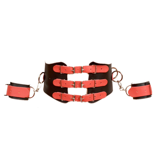 BDSM PU Adjustable Waist Corset Wrist Cuffs Restraint