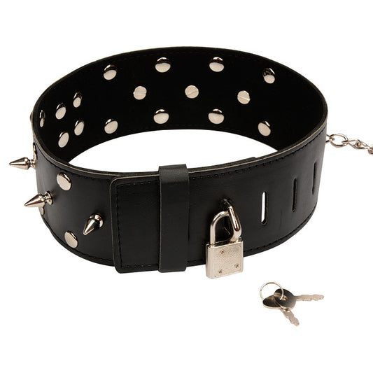 BDSM Leather Nail Collar Restraints Adjustable Spikes