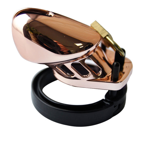 IMPRISON BIRD Delxue Chrome Male Chastity Kit Penis Cage 5 Rings Set / Rose Gold / 2 Size