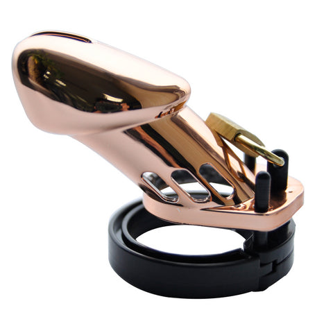 IMPRISON BIRD Delxue Chrome Male Chastity Kit Penis Cage 5 Rings Set / Rose Gold / 2 Size