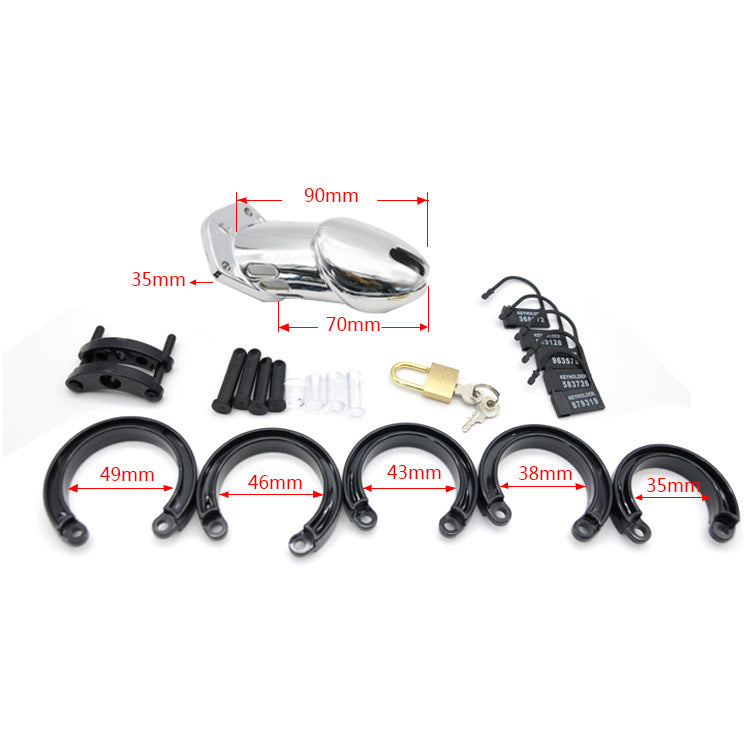 IMPRISON BIRD Deluxe Chrome Male Chastity Cage Kit - 5-Ring Set in Silver, 2 Sizes