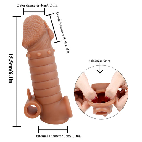 MD M1 Realistic Silicone Penis Sleeve Cock Extender / Add 1.97 inch / Vibe & Normal