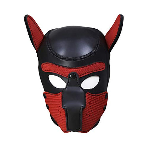 BDSM Soft Bondage Puppy Hood Head Mask - Black&Red
