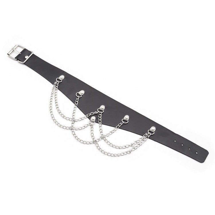 BDSM Bondage Collar Necklace Metal Chain Restraints - Black