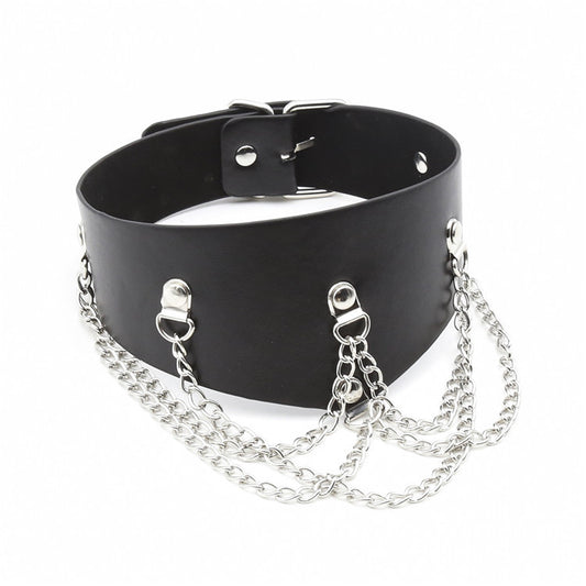 BDSM Bondage Collar Necklace Metal Chain Restraints - Black