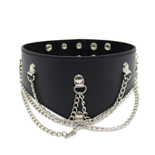 BDSM Bondage Collar Necklace Metal Chain Restraints - Black