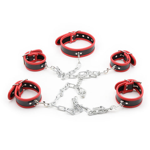 Solid Iron Chain Handcuffs Ankle Cuffs Collar Bondage Kit Fetish Restraint Set BDSM
