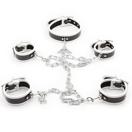 Solid Iron Chain Handcuffs Ankle Cuffs Collar Bondage Kit Fetish Restraint Set BDSM