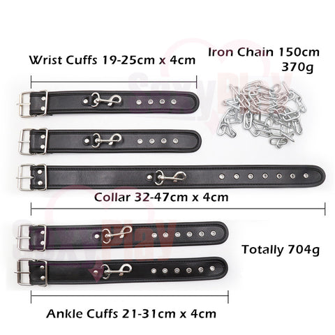 Solid Iron Chain Handcuffs Ankle Cuffs Collar Bondage Kit Fetish Restraint Set BDSM