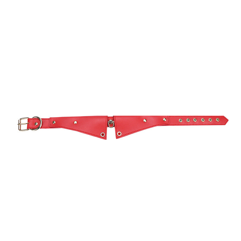 BDSM Premium Faux Leather Bondage Collar & Leash - Red