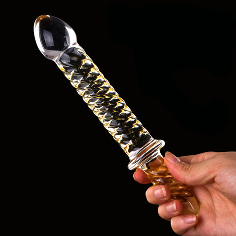 Golden Sward 21cm Crystal Glass Butt Plug / Anal Beads / Thruster Dildo with Handle