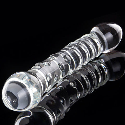 Beaded Double Ended Crystal Glass Anal Plug / Thruster Dildo - Clear 20cm
