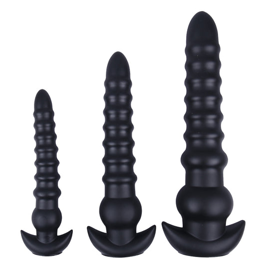 MD Chaser Silicone Anal Snake Butt Plug - Long Anal Beads Colon Toy in 3 Sizes (S/M/L) - Black