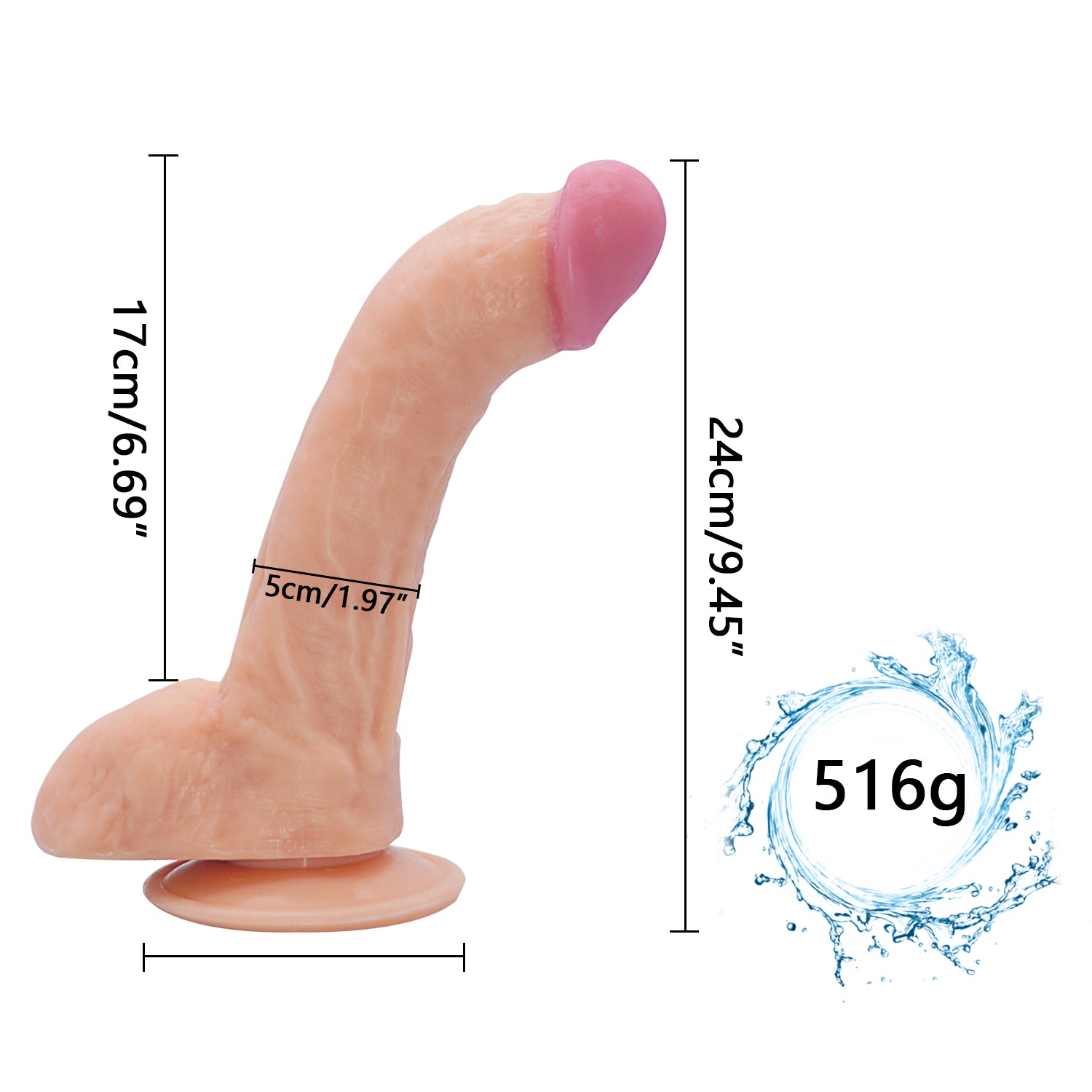 9.45" Curving Big Realistic Dildo with Suction Cup