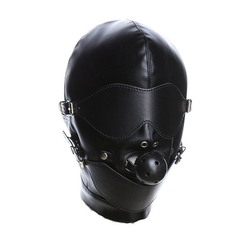 BDSM Fetish Gimp Hood with Gag Ball & Blindfold / Head Harness