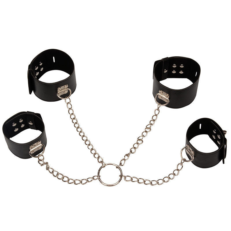 Handcuffs Ankle Cuffs Strap Metal Chain Bondage Set BDSM