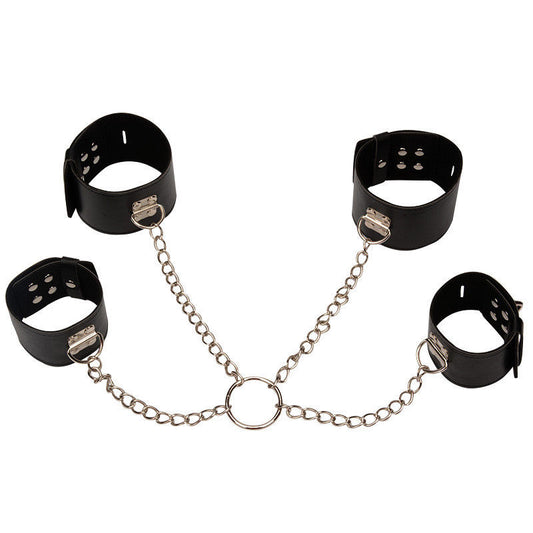 Handcuffs Ankle Cuffs Strap Metal Chain Bondage Set BDSM