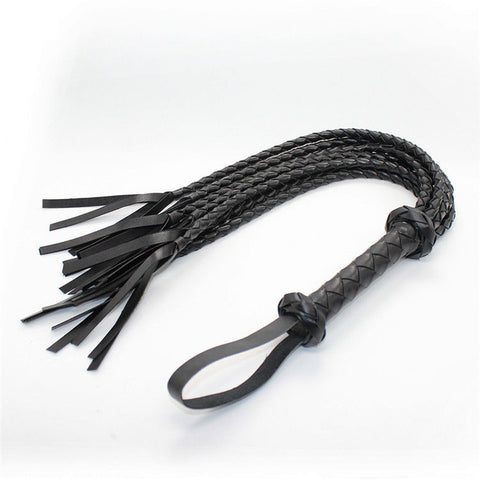 62cm Faux Leather Bondage Braided Tassel Flogger - Black