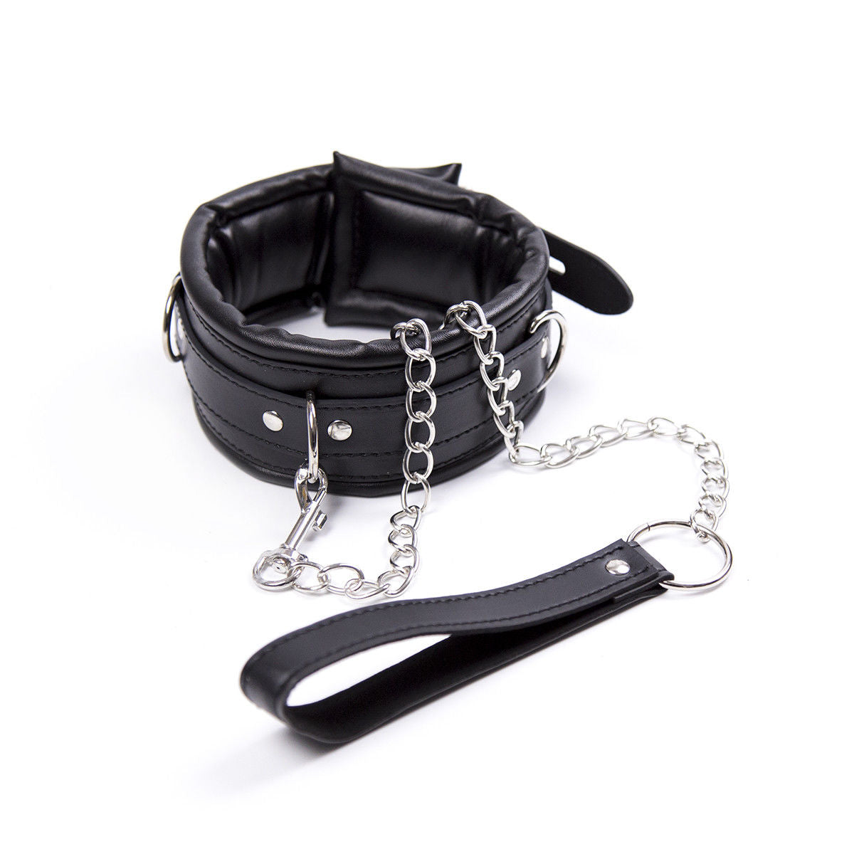 PU Leather & Sponge Collar & Leash Metal Chain