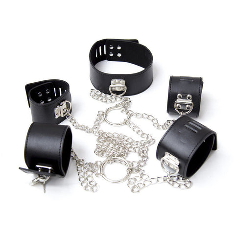 Handcuffs & Ankle Cuffs BDSM & Collar Bondage Restraint Set Metal Chain 3 in 1