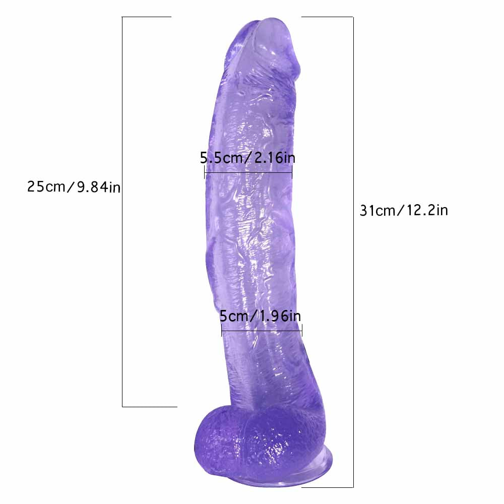 MD Crooked 12.2" Crystal Realistic Dildo with Suction Cup - Light Purple