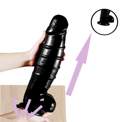 DY 13.18" Giant Ribbed Realistic Dildo - Black