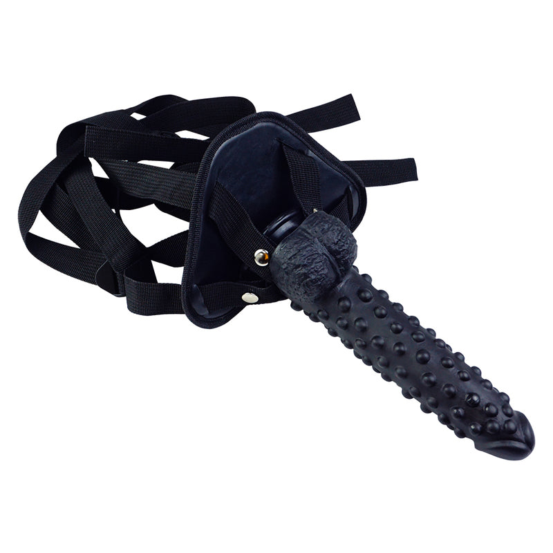 MD 9.4" Beaded Strap On Dildo Harness Kit - Black