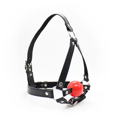 BDSM Ball Gag Head Harness Mask Mouth Open - Black&Red