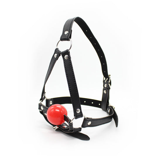 BDSM Ball Gag Head Harness Mask Mouth Open - White&Red